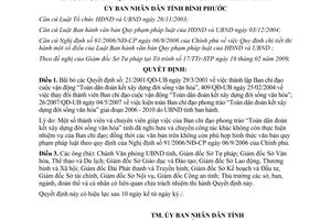 Quyết định 07/2009/QĐ-UBND Bãi bỏ Quyết định xây dựng đời sống VH Bình Phước