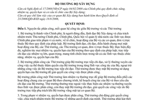 Quyết định  161/QĐ-BXD  phân công công tác của Bộ trưởng và các Thứ trưởng Bộ Xây dựng