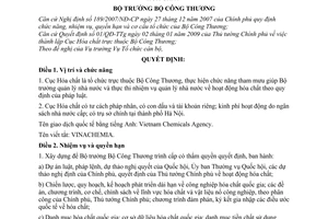 Quyết định 1008/QĐ-BCT  quy định chức năng, nhiệm vụ, quyền hạn và cơ cấu tổ chức của Cục Hóa chất