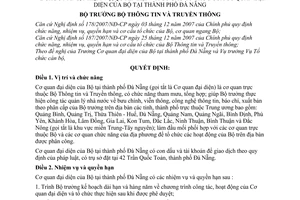 Quyết định  248/QĐ-BTTTT  chức năng, nhiệm vụ, quyền hạn và cơ cấu tổ chức của cơ quan đại diện của bộ tại Đà Nẵng