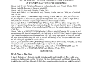 Quyết định  19/2009/QĐ-UBND quy định về diện tích đất tối thiểu sau khi tách thửa