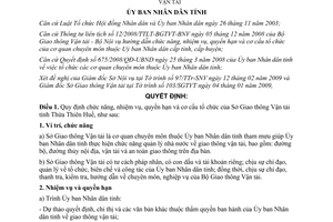 Quyết định 396/QĐ-UBND chức năng quyền hạn cơ cấu tổ chức Sở Giao thông Vận tải Thừa Thiên Huế