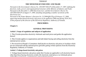 Circular No. 05/2009/TT-BCT of February 26, 2009, prescribing 2009 electricity sale prices and guiding the application thereof