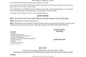 Quyết định 468/QĐ-BTP 2009 Ban hành Quy tắc ứng xử của cán bộ công chức viên chức