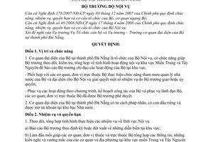 Quyết định  196/QĐ-BNV quy định chức năng, nhiệm vụ, quyền hạn và tổ chức cơ quan đại diện của Bộ tại  Đà Nẵng