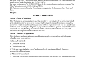 Ordinance No. 10/2009/UBTVQH12 of February 27, 2009, on court costs and fees