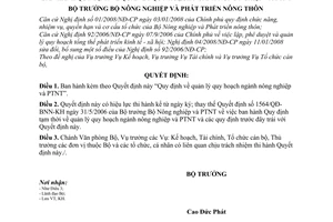 Quyết định 721/QĐ-BNN-KH  quản lý quy hoạch ngành nông nghiệp phát triển nông thôn