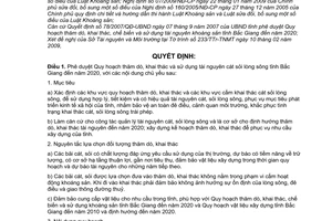 Quyết định  18/2009/QĐ-UBND phê duyệt quy hoạch thăm dò, khai thác và sử dụng tài nguyên cát, sỏi lòng sông tỉnh Bắc Giang đến năm 2020