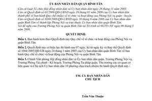 Quyết định 05/2009/QĐ-UBND quy chế tổ chức và hoạt động của Phòng Nội vụ quận Bình Tân