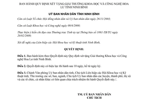 Quyết định 10/2009/QĐ-UBND Quy định xét tặng giải thưởng Khoa học công nghệ