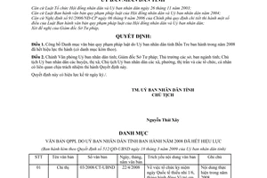 Quyết định 512/QĐ-UBND công bố danh mục văn bản quy phạm pháp luật