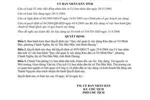 Quyết định 09/2009/QĐ-UBND quản lý xây dựng Khu dân cư Võ Minh Đức Bình Dương