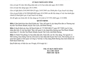 Quyết định 10/2009/QĐ-UBND quản lý xây dựng Khu dân cư Thương mại Bình Dương