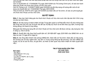 Quyết định 06/2009/QĐ-UBND bảng giá cho thuê nhà ở thuộc sở hữu nhà nước