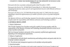 Circular No. 01/2009/TT-BKHCN regulation on the list of products and goods capab