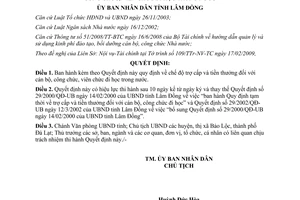Quyết định 15/2009/QĐ-UBND trợ cấp tiền thưởng cán bộ công chức Lâm Đồng