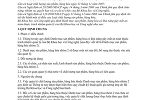 Thông tư 01/2009/TT-BKHCN danh mục sản phẩm, hàng hóa khả năng gây mất an toàn thuộc trách nhiệm quản lý Bộ Khoa học Công nghệ