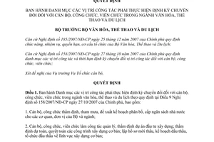 Quyết định 1134/QĐ-BVHTTDL năm 2009 danh mục vị trí công tác