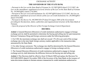 Decision No. 622/QD-NHNN of March 23, 2009, on the issuance of some provisions relating to foreign currency transaction of credit institutions authorised to engage in foreign exchange activity