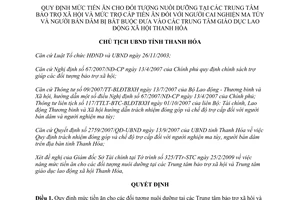 Quyết định 866/QĐ-UBND 2009 mức tiền ăn đối tượng Bảo trợ Xã hội Thanh Hóa