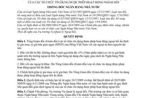 Quyết định  622/QĐ-NHNN  quy định li&#234;n quan đến giao dịch ngoại tệ của c&#225;c tổ chức t&#237;n dụng được ph&#233;p hoạt động ngoại hối