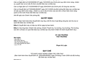 Quyết định  2500/QĐ-BGDĐT  quy chế tổ chức hoạt động công tác văn thư