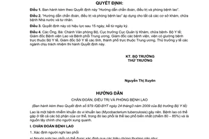 Quyết định  979/QĐ-BYT hướng dẫn chẩn đoán, điều trị và phòng bệnh lao