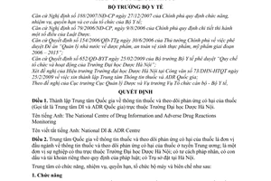 Quyết định 991/QĐ-BYT thành lập Trung tâm Quốc gia về thông tin thuốc và theo dõi phản ứng có hại của thuốc