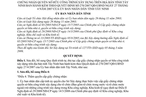 Quyết định 18/2009/QĐ-UBND sửa đổi Quy định trình tự, thủ tục cấp giấy chứng nhận quyền sở hữu công trình xây dựng trên địa bàn tỉnh Tây Ninh