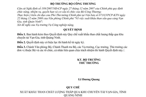 Quyết định  1517/QĐ-BCT  Quy chế xuất khẩu than chất lượng thấp qua khu chuyển tải Vạn Gia, tỉnh Quảng Ninh