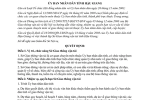 Quyết định 12/2009/QĐ-UBND nhiệm vụ quyền hạn cơ cấu Sở giao thông Hậu Giang