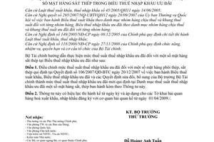 Thông tư 58/2009/TT-BTC điều chỉnh mức thuế suất thuế nhập khẩu ưu đãi mặt hàng sắt thép biểu thuế nhập khẩu ưu đãi