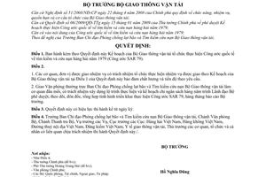 Quyết định  707/QĐ-BGTVT Kế hoạch của Bộ Giao thông vận tải tổ chức thực hiện Công ước quốc tế