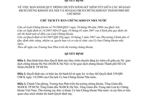 Quyết định 189/QĐ-UBCK  quy trình chuyển đăng ký niêm yết giữa các Sở Giao dịch Chứng khoán Hà Nội và Sở Giao dịch Chứng khoán  Hồ Chí Minh