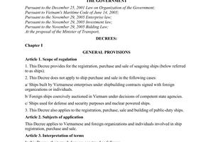 Decree of Government No. 29/2009/ND-CP of March 26, 2009, on seagoing ship registration, purchase and sale