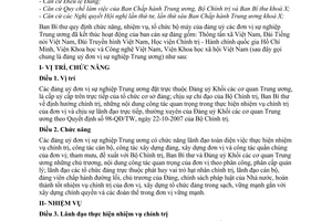 Quy định 215-QĐ/TW chức năng nhiệm vụ tổ chức bộ máy