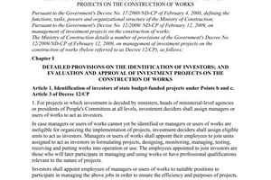 Circular No. 03/2009/TT-BXD of March 26, 2009, detailing a number of provisions of the Government's Decree No. 12/2009/ND-CP of February 12, 2009, on management of investment projects on the construction of works