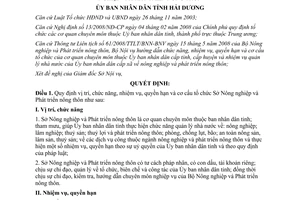 Quyết định 04/2009/QĐ-UBND vị trí chức năng nhiệm vụ quyền hạn Sở Nông nghiệp