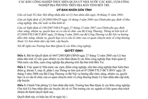 Quyết định 559/QĐ-UBND 2009 quản lý Nhà nước các khu cụm công nghiệp Bến Tre