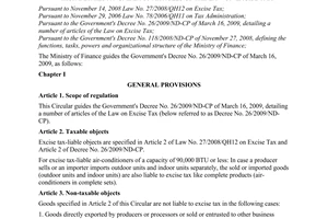 Circular No. 64/2009/TT-BTC of March 27, 2009, guiding the Government's Decree No. 26/2009/ND-CP of March 16, 2009, which details a number of articles of the law on excise tax