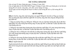 Quyết định 45/2009/QĐ-TTg  chế độ phụ cấp ưu đãi theo nghề đối với cán bộ, công chức làm công tác thống kê