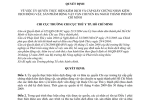 Quyết định 50/QĐ-CCTY  ủy quyền thực hiện kiểm dịch cấp giấy chứng