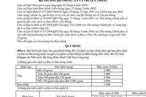 Thông tư 13/2009/TT-BTTTT giá cước dịch vụ bưu chính phổ cập