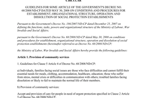 Circular 07/2009/TT-BLDTBXH guidelines 68/2008/ND-CP social protection establishments