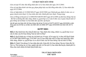 Quyết định 05/2009/QĐ-UBND chức năng nhiệm vụ quyền hạn cơ cấu Sở GTVT Cà Mau