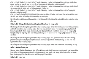 Thông tư 05/2009/TT-BKHCN quy định hệ thống chỉ tiêu thống kê ngành khoa học công nghệ