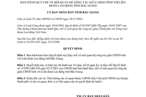 Quyết định 20/2009/QĐ-UBND quan hệ công tác UBND Liên đoàn Lao động Bắc Giang