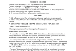 Decision No. 48/2009/QD-TTg of March 31, 2009, approving the plan on information technology application in state agencies' operations during 2009-2010