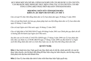 Nghị quyết 13/2009/NQ-HĐND chính sách cán bộ được luân chuyển được điều động tăng cường Khánh Hòa