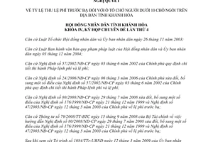 Nghị quyết 08/2009/NQ-HĐND tỷ lệ thu lệ phí trước bạ ô tô chở người dưới 10 chỗ ngồi Khánh Hòa